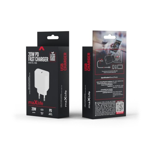 Maxlife ładowarka sieciowa PD QC MXTC-06 1x USB-C 20W biała Maxlife ładowarka sieciowa PD QC MXTC-06 1x USB-C 20W biała