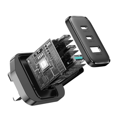 Szybka ładowarka Joyroom JR-TCF10 2x USB-C USB-A 32W (wtyczka UK) - czarna Szybka ładowarka Joyroom JR-TCF10 2x USB-C USB-A 32W (wtyczka UK) - czarna