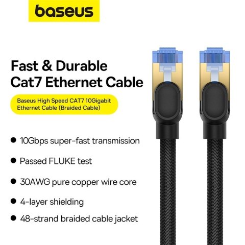 Baseus szybki kabel internetowy RJ45 cat.7 10Gbps 10m pleciony czarny Baseus szybki kabel internetowy RJ45 cat.7 10Gbps 10m pleciony czarny