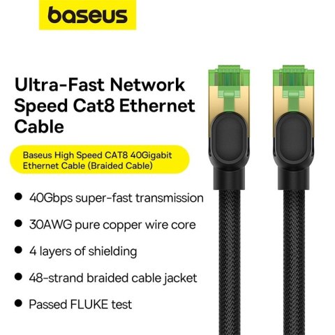 Baseus szybki kabel sieciowy RJ-45 cat.8 40Gbps 5m pleciony- czarny Baseus szybki kabel sieciowy RJ-45 cat.8 40Gbps 5m pleciony- czarny