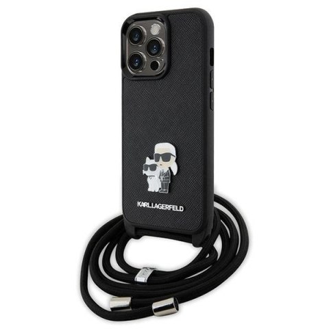 Etui Karl Lagerfeld Crossbody Saffiano Metal Pin Karl&Choupette na iPhone 13 Pro / iPhone 13 - czarne Etui Karl Lagerfeld Crossbody Saffiano Metal Pin Karl&Choupette na iPhone 13 Pro / iPhone 13 - czarne