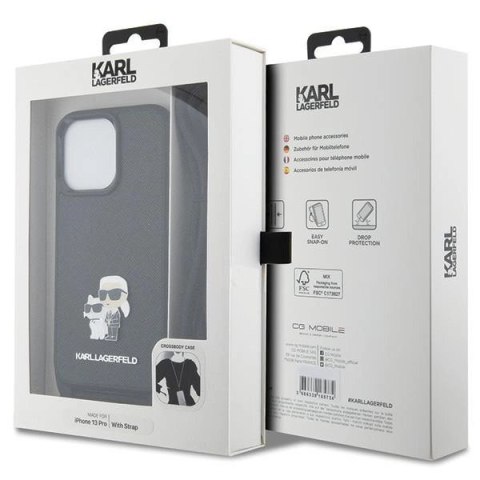 Etui Karl Lagerfeld Crossbody Saffiano Metal Pin Karl&Choupette na iPhone 13 Pro / iPhone 13 - czarne Etui Karl Lagerfeld Crossbody Saffiano Metal Pin Karl&Choupette na iPhone 13 Pro / iPhone 13 - czarne