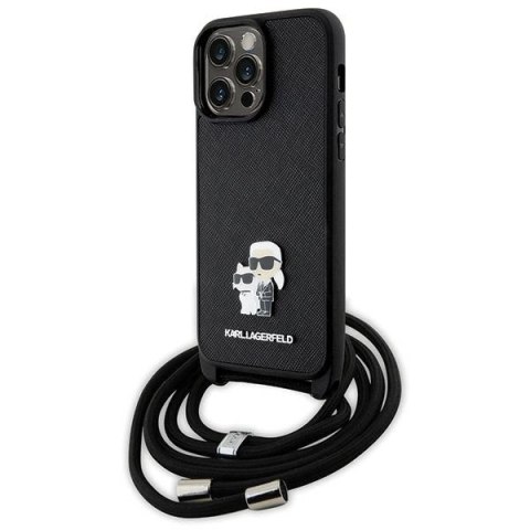 Etui Karl Lagerfeld Crossbody Saffiano Metal Pin Karl&Choupette na iPhone 14 Pro Max - czarne Etui Karl Lagerfeld Crossbody Saffiano Metal Pin Karl&Choupette na iPhone 14 Pro Max - czarne