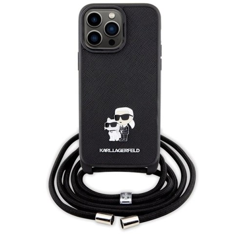 Etui Karl Lagerfeld Crossbody Saffiano Metal Pin Karl&Choupette na iPhone 14 Pro Max - czarne Etui Karl Lagerfeld Crossbody Saffiano Metal Pin Karl&Choupette na iPhone 14 Pro Max - czarne