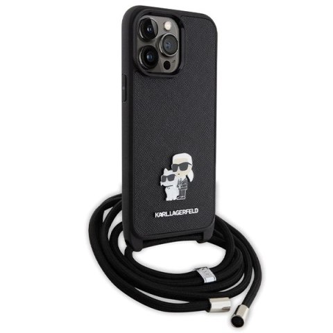 Etui Karl Lagerfeld Crossbody Saffiano Metal Pin Karl&Choupette na iPhone 14 Pro Max - czarne Etui Karl Lagerfeld Crossbody Saffiano Metal Pin Karl&Choupette na iPhone 14 Pro Max - czarne