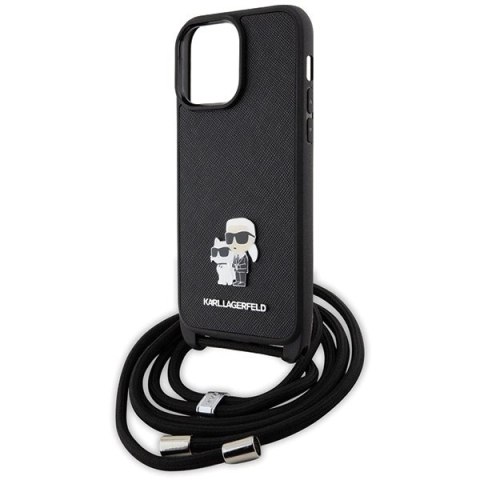 Etui Karl Lagerfeld Crossbody Saffiano Metal Pin Karl&Choupette na iPhone 14 Pro Max - czarne Etui Karl Lagerfeld Crossbody Saffiano Metal Pin Karl&Choupette na iPhone 14 Pro Max - czarne