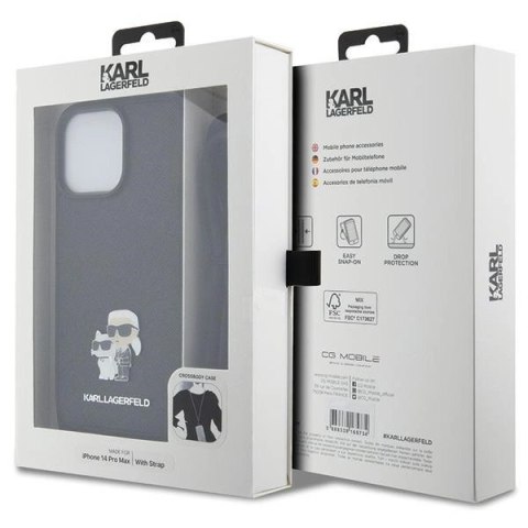 Etui Karl Lagerfeld Crossbody Saffiano Metal Pin Karl&Choupette na iPhone 14 Pro Max - czarne Etui Karl Lagerfeld Crossbody Saffiano Metal Pin Karl&Choupette na iPhone 14 Pro Max - czarne