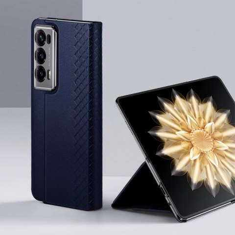 Etui skórzane Dux Ducis Bril z podstawką i portfelem do Honor Magic V2 - niebieskie