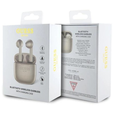 Słuchawki Bluetooth Guess Classic EST Logo TWS + stacja dokująca - złote