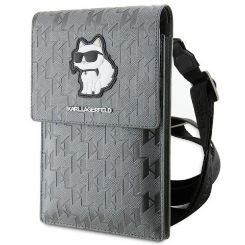 Torebka Karl Lagerfeld Saffiano Monogram Choupette - srebrna Torebka Karl Lagerfeld Saffiano Monogram Choupette - srebrna