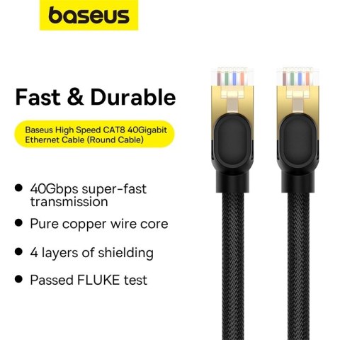 Baseus szybki kabel sieciowy RJ-45 cat.8 40Gbps 1.5m okrągły - czarny Baseus szybki kabel sieciowy RJ-45 cat.8 40Gbps 1.5m okrągły - czarny