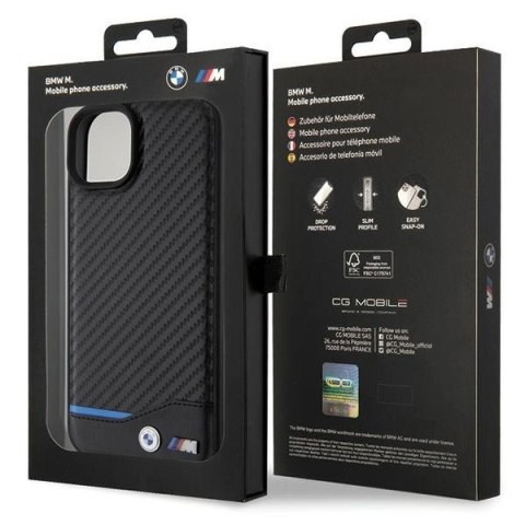 Etui BMW Leather Carbon na iPhone 15 Plus - czarne Etui BMW Leather Carbon na iPhone 15 Plus - czarne