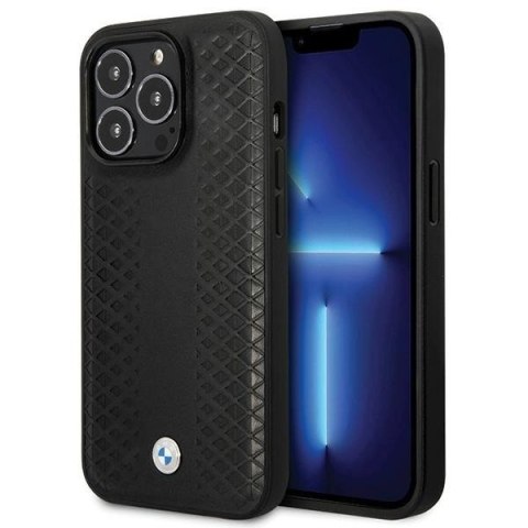Etui BMW Leather Diamond Pattern na iPhone 14 Pro - czarne Etui BMW Leather Diamond Pattern na iPhone 14 Pro - czarne