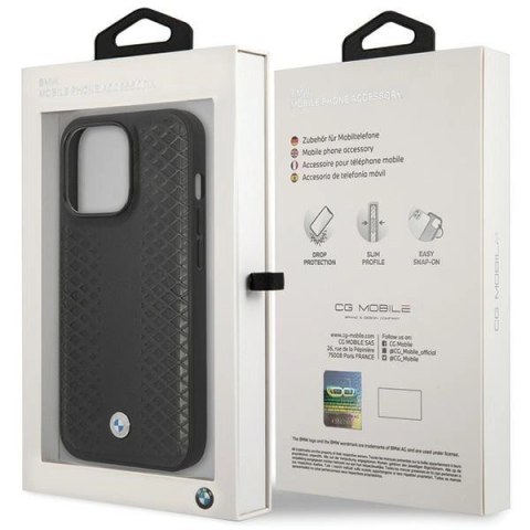 Etui BMW Leather Diamond Pattern na iPhone 14 Pro - czarne Etui BMW Leather Diamond Pattern na iPhone 14 Pro - czarne
