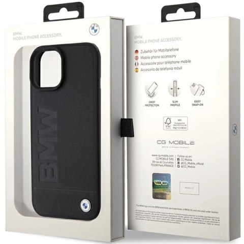 Etui BMW Leather Hot Stamp na iPhone 15 Plus - czarne