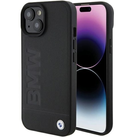 Etui BMW MagSafe Leather Hot Stamp na iPhone 15 Plus - czarne Etui BMW MagSafe Leather Hot Stamp na iPhone 15 Plus - czarne