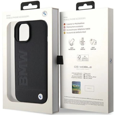 Etui BMW MagSafe Leather Hot Stamp na iPhone 15 Plus - czarne Etui BMW MagSafe Leather Hot Stamp na iPhone 15 Plus - czarne