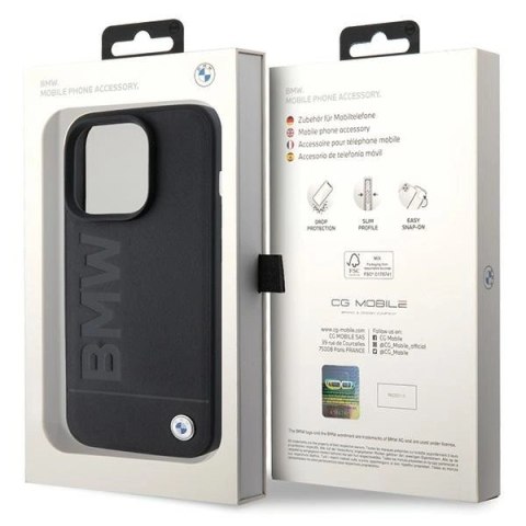Etui BMW MagSafe Leather Hot Stamp na iPhone 15 Pro - czarne Etui BMW MagSafe Leather Hot Stamp na iPhone 15 Pro - czarne