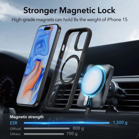 Etui ESR Classic Hybrid Halolock MagSafe na iPhone 15 Plus - przezroczysto-czarne