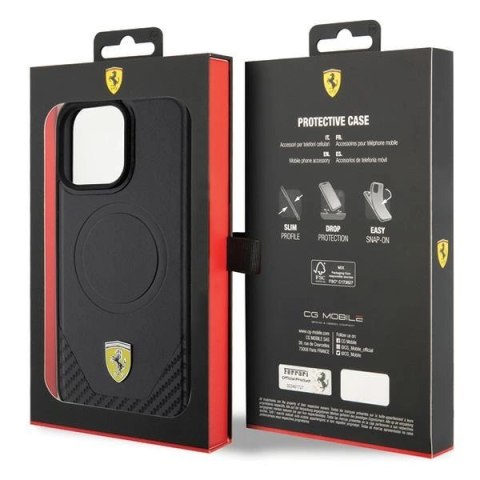 Etui Ferrari Carbon Metal Logo MagSafe na iPhone 15 Pro Max - czarne Etui Ferrari Carbon Metal Logo MagSafe na iPhone 15 Pro Max - czarne