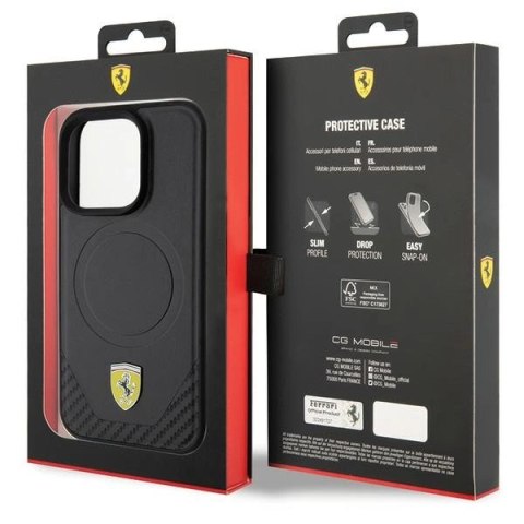Etui Ferrari Carbon Metal Logo MagSafe na iPhone 15 Pro - czarne Etui Ferrari Carbon Metal Logo MagSafe na iPhone 15 Pro - czarne