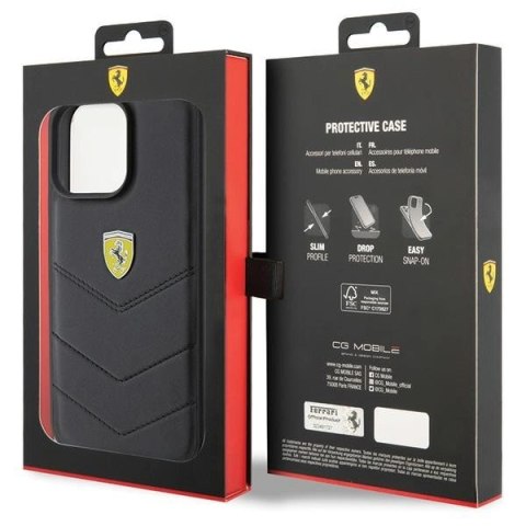 Etui Ferrari Quilted Metal Logo na iPhone 15 Pro Max - czarne Etui Ferrari Quilted Metal Logo na iPhone 15 Pro Max - czarne