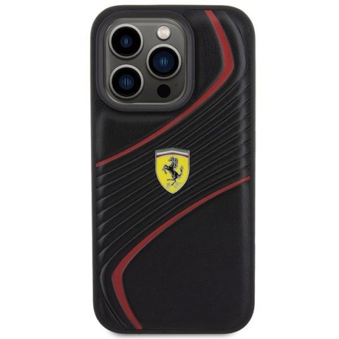 Etui Ferrari Twist Metal Logo na iPhone 15 Pro - czarne