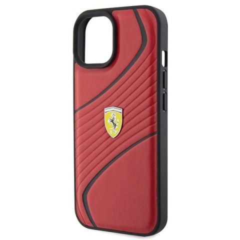 Etui Ferrari Twist Metal Logo na iPhone 15 - czerwone