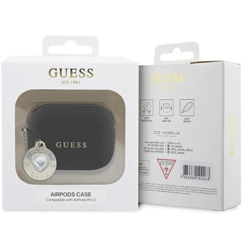 Etui Guess Fixed Glitter Heart Diamond Charm na AirPods Pro 2 - czarne