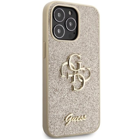 Etui Guess Glitter Script Big 4G na iPhone 13 Pro Max - złote