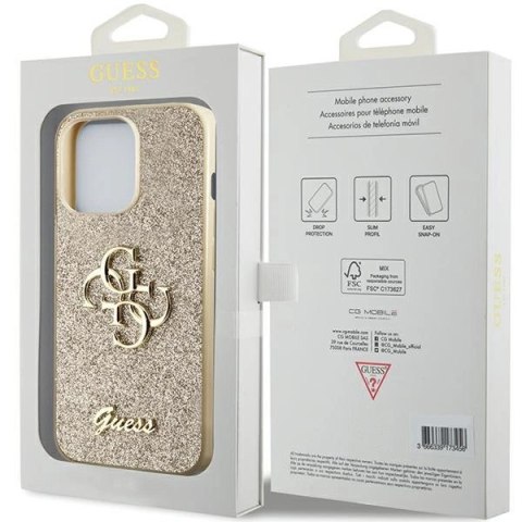 Etui Guess Glitter Script Big 4G na iPhone 13 Pro Max - złote