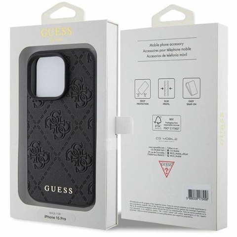Etui Guess Leather 4G Stamped na iPhone 15 Pro - czarne