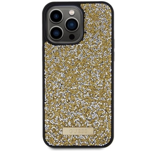 Etui Guess Rhinestone Metal Logo na iPhone 15 Pro - żółte