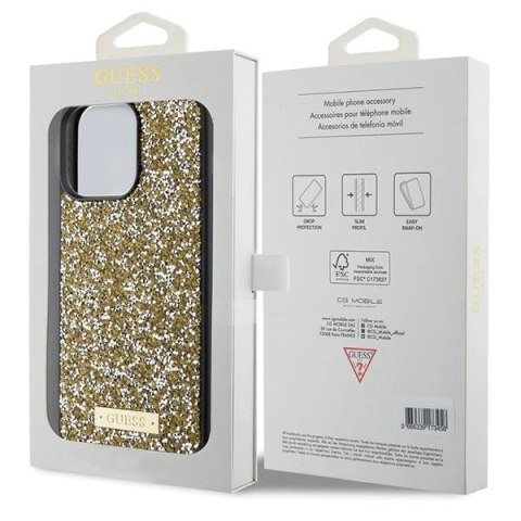 Etui Guess Rhinestone Metal Logo na iPhone 15 Pro - żółte