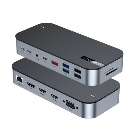 HUB Choetech M52 USB-C - USB-C PD/USB-C/USB-A/HDMI/VGA/DP/SD/TF/RJ45/AUX - szary HUB Choetech M52 USB-C - USB-C PD/USB-C/USB-A/HDMI/VGA/DP/SD/TF/RJ45/AUX - szary
