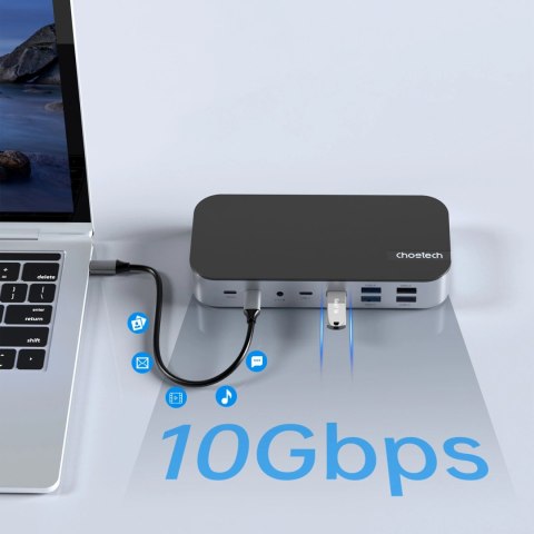 HUB Choetech M52 USB-C - USB-C PD/USB-C/USB-A/HDMI/VGA/DP/SD/TF/RJ45/AUX - szary HUB Choetech M52 USB-C - USB-C PD/USB-C/USB-A/HDMI/VGA/DP/SD/TF/RJ45/AUX - szary