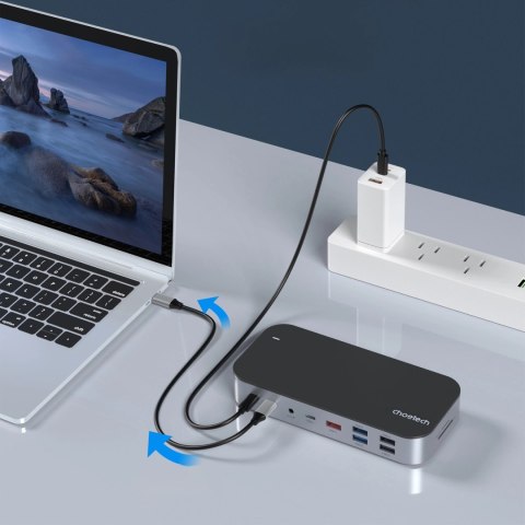 HUB Choetech M52 USB-C - USB-C PD/USB-C/USB-A/HDMI/VGA/DP/SD/TF/RJ45/AUX - szary HUB Choetech M52 USB-C - USB-C PD/USB-C/USB-A/HDMI/VGA/DP/SD/TF/RJ45/AUX - szary