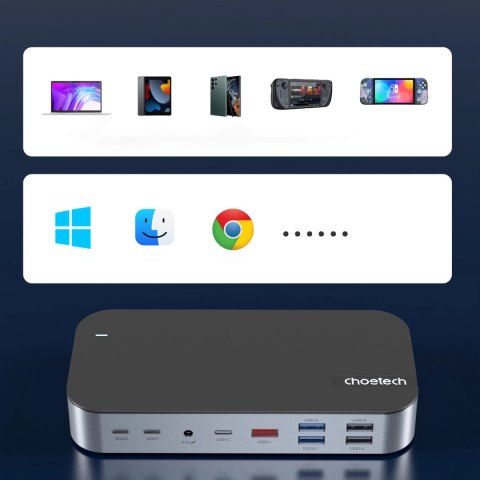 HUB Choetech M52 USB-C - USB-C PD/USB-C/USB-A/HDMI/VGA/DP/SD/TF/RJ45/AUX - szary HUB Choetech M52 USB-C - USB-C PD/USB-C/USB-A/HDMI/VGA/DP/SD/TF/RJ45/AUX - szary