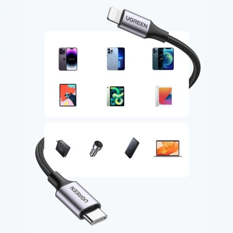 Kabel Ugreen US304 60761 Lightning - USB-C 2.0 MFi 2 m - szary