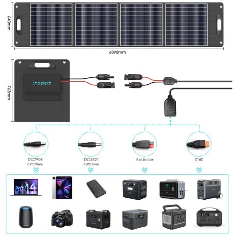 Ładowarka solarna Choetech SC016 300W MC4 + kabel MC4 do XT60 / APP / DC5521 / DC7909 - czarna Ładowarka solarna Choetech SC016 300W MC4 + kabel MC4 do XT60 / APP / DC5521 / DC7909 - czarna
