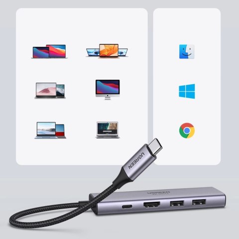Ugreen 6w1 wielofunkcyjny HUB USB Typ C - 2x USB 3.2 Gen 1 / HDMI 4K 60Hz / czytnik kart SD i TF / USB Typ C PD 100W szary (6038 Ugreen 6w1 wielofunkcyjny HUB USB Typ C - 2x USB 3.2 Gen 1 / HDMI 4K 60Hz / czytnik kart SD i TF / USB Typ C PD 100W szary (6038