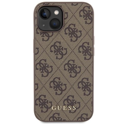 Etui Guess 4G Metal Gold Logo na iPhone 15 - brązowe