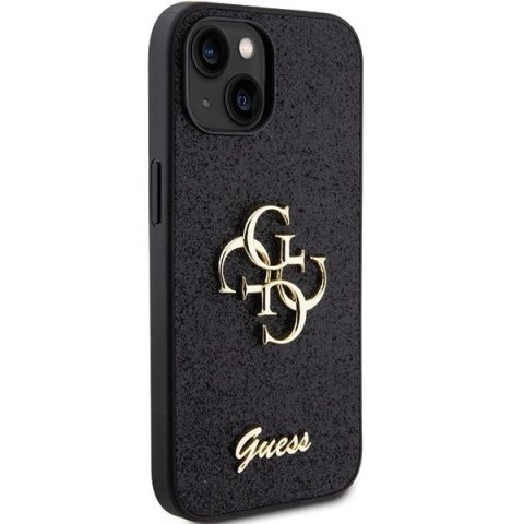 Etui Guess Glitter Script Big 4G na iPhone 15 - czarne