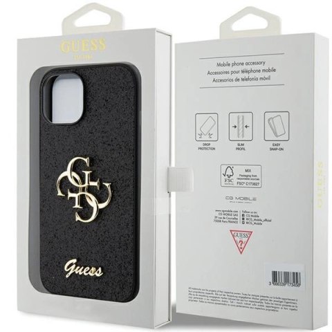 Etui Guess Glitter Script Big 4G na iPhone 15 - czarne