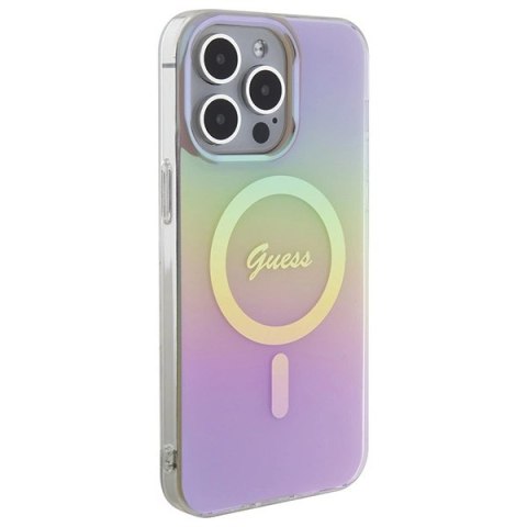 Etui Guess IML Iridescent MagSafe na iPhone 15 Pro - różowe