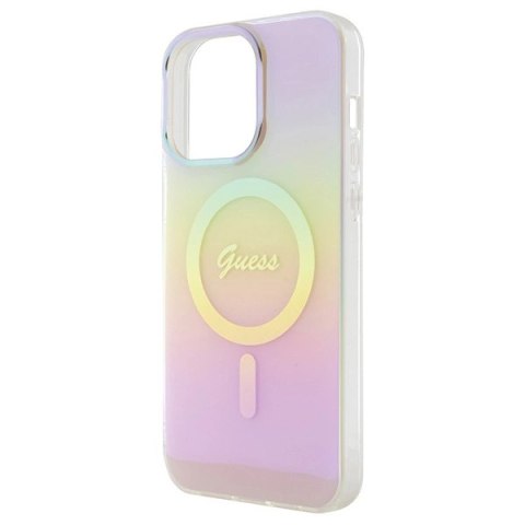 Etui Guess IML Iridescent MagSafe na iPhone 15 Pro - różowe