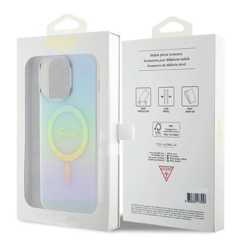 Etui Guess IML Iridescent MagSafe na iPhone 15 Pro - turkusowe