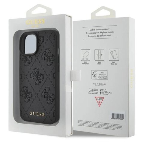 Etui Guess Leather 4G Stamped na iPhone 15 - czarne