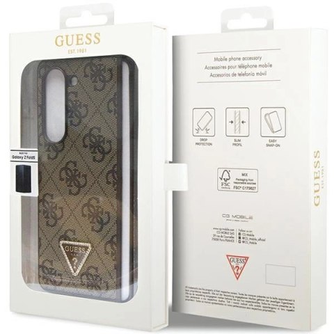 Etui Guess Leather 4G Triangle Strass na Samsung Galaxy Z Fold 5 - brązowe