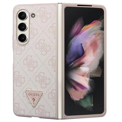 Etui Guess Leather 4G Triangle Strass na Samsung Galaxy Z Fold 5 - różowe